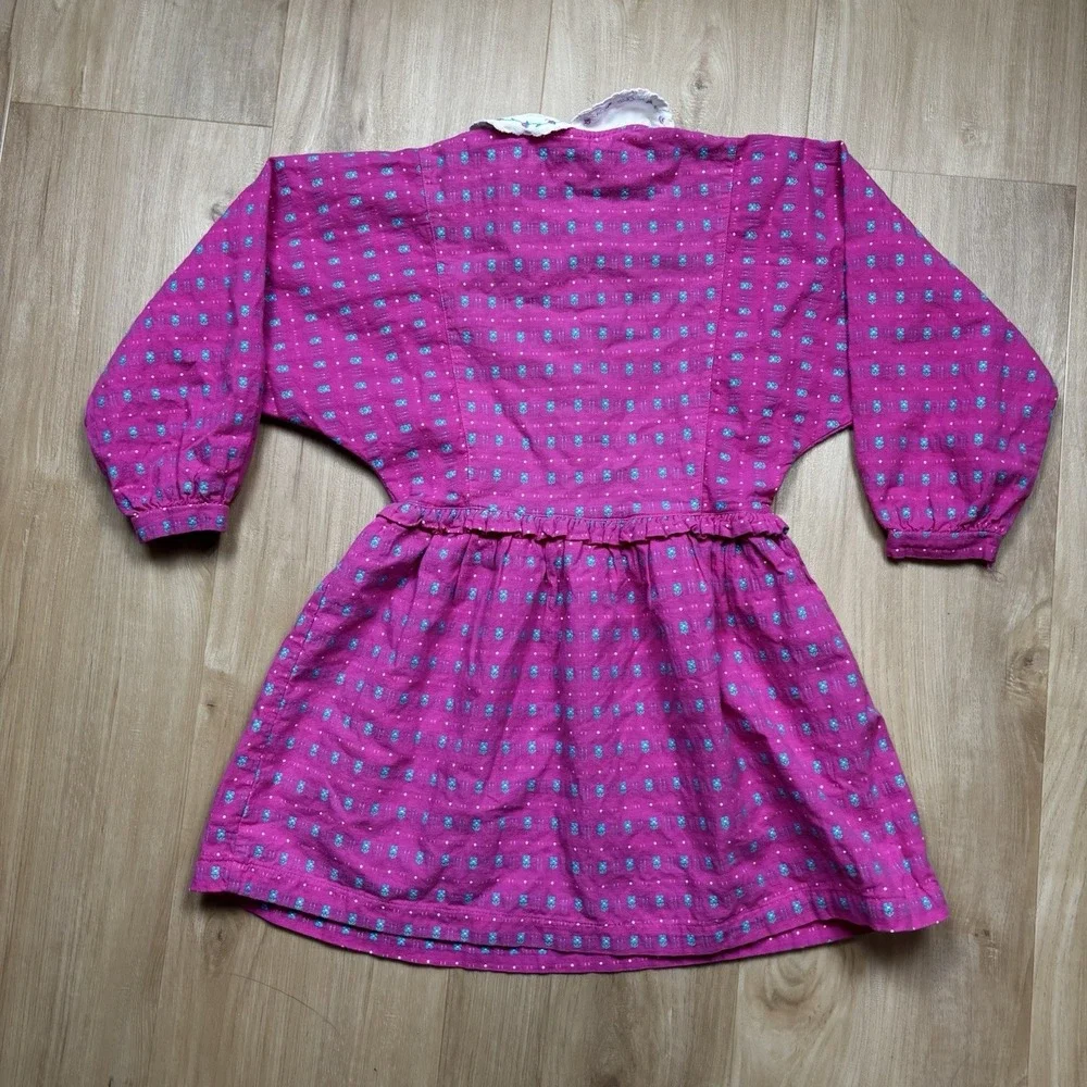 OshKosh B'Gosh Vintage 80's Floral Long Sleeve Dress Size 6X Pink Collared